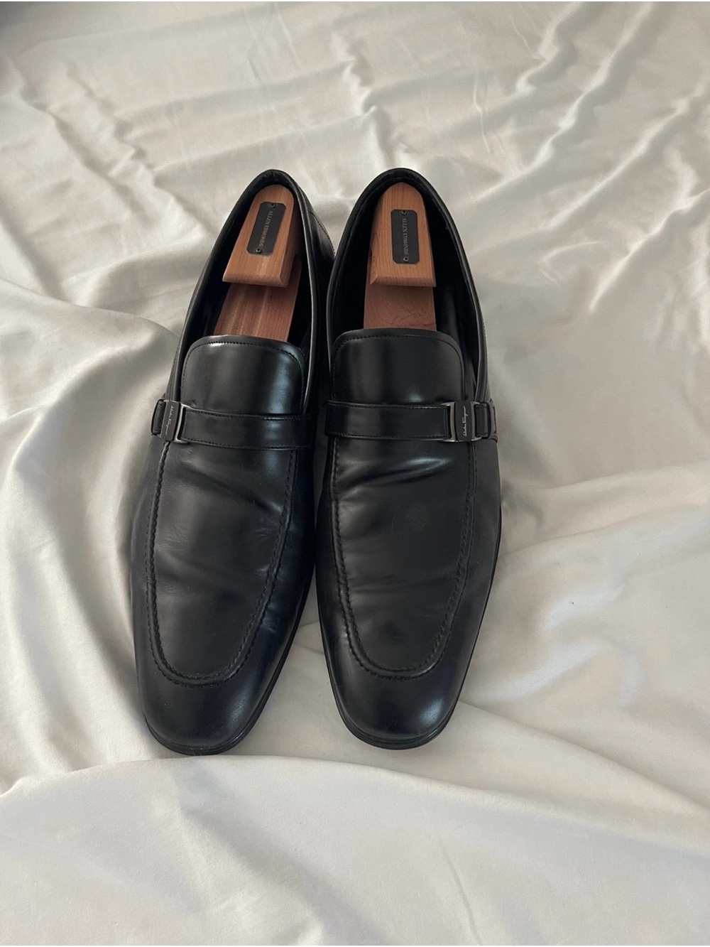Salvatore Ferragamo Black Leather Slip-On Buckle Loafers